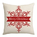 Red Merry Christmas snowflake pattern on a square beige polyester cushion cover - Cream Background Red Snowflake Banner(JYM479-9)