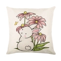 Easter decorative square pillowcase featuring a cute white rabbit and floral print - Off-white Hand-painted Bunny Flower Style (JYM267-1)