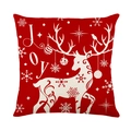 Red Christmas pillow cover with white reindeer, snowflakes and JOY print for holiday decor - Red Reindeer JOY Style