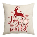 Red Christmas deer joy to the world letter print pillow case on beige linen cover - Cream Background Red Leaping Deer(JYM479-11)