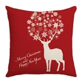 Red Christmas pillow cover with white reindeer silhouette and Merry Christmas print - Red Background White Reindeer Silhouette(JYM479-12)