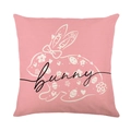 Pink Easter bunny pillow cover with floral patterns and bunny lettering print - Pink White Outline Bunny bunny Style (JYM271-1)
