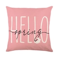 Pink square Easter pillowcase with white bunny silhouette and Hello Spring text - Pink HELLO spring Bunny Silhouette Style (JYM271-4)