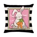 Easter pillow cover with pink rabbit on black and white stripes for sofa decor - Black and White Striped Bunny Holding Carrots Style (JYM279-1)