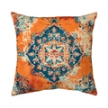Bohemian square pillowcase with vintage orange mandala print in short plush fabric - 45x45cm / Orange Blue Mandala Pattern (CR039-1)
