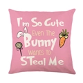 Pink Easter bunny pillowcase with bunny ears and carrot prints for sofa decor - Pink Bright Cartoon Carrot Typography Style (JYM279-2)