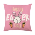 Pink Easter pillowcase featuring a cartoon rabbit and Happy Easter Day lettering - Pink Happy Easter Cartoon Bunny Style (JYM279-3)