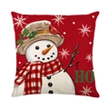 Funda de cojín navideña roja con diseño de muñeco de nieve y letras decorativas HO - Patrón de Muñeco de Nieva Lindo (JYM533-1)