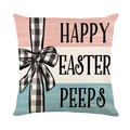 Easter pillow cover with striped pattern and Happy Easter Peeps text with bow detail - Tri-color Horizontal Stripes HAPPY EASTER PEEPS Style (JYM411-2)