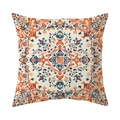 Bohemian square throw pillow cover with orange and navy geometric patterns on beige fabric - 45x45cm / Vintage Geometric Mandala (CR039-7)