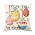 Easter pillow cover with colorful hanging eggs, butterflies and Happy Easter text - Easter Eggs Butterfly HAPPY Easter Illustration Style (JYM411-4)