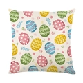Easter pillow cover featuring colorful eggs and floral patterns on linen fabric - Off-white All-over Easter Eggs Flower Style (JYM425-2)