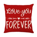 Red Valentine pillow case with white Love you FOREVER print and heart patterns - Red Heart Love You Forever Text (JYM545-2) / 45x45cm