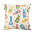 Easter rabbit floral printed square polyester pillow case with colorful eggs pattern - Off-white Watercolor Easter Bunny Eggs Style (JYM425-3)
