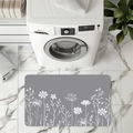 Rectangular gray diatomaceous earth mat with white floral pattern for bathrooms - Grey-White Floral (D6-9)