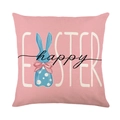 Pink Easter pillowcase featuring a blue polka dot bunny and Happy Easter text - Pink Background Blue Polka Dot Bunny happy EASTER Style (JYM425-4)