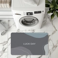 Absorbent diatomite bath mat featuring 'LUCK DAY' text in modern blue and grey blocks - Blue Grey-LUCK DAY (D6-11)