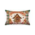Kussensloop met peperkoekhuisje en rood-groene geruite randen voor kerst - Peperkoekhuis Bakkerij (JYZ009-2)