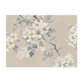 Mantel individual de algodón y lino con elegante estampado floral para mesa de hogar - Material Algodón Lino Pequeño / Flores Blancas (CD107-2)