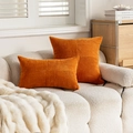 Fundas de cojín de pana naranja con diseño de retazos para sofá y dormitorio - Solo Funda de Almohada / Naranja Vibrante