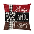Valentijnsdag kussensloop met strepen, ruitjesstrik en de tekst Hugs and Kisses decor - 45x45cm / Knuffels en Kusjes Stijl (JYM550-2)