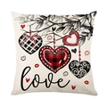 Linnen kussenhoes voor Valentijnsdag met Love-tekst en decoratieve hartvormige hangers - 45x45cm / Liefde Hart Hanger Stijl (JYM550-4)