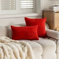 Fundas de cojín de pana roja en formas rectangulares y cuadradas para sofá - Solo Funda de Almohada / Rojo Brillante