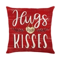 Rode kussensloop Hugs and Kisses met hartmotief en linnenachtige textuur - Hugs and Kisses Stijl (JYM556-2)