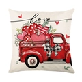Valentijnsdag kussensloop met rode vrachtwagen en hartjes op een polyester hoes - Rode Vrachtwagen Stijl (JYM556-4)