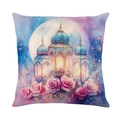Funda de cojín cuadrada con luna dorada, faroles azules y diseño de rosas rosas - Estilo Linterna De Cúpula Exótica (JYM555-4) / 45*45cm (Relleno no incluido)