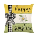 Daisy floral pillow cover with happy sunshine text and buffalo plaid bow decoration - Happy Sunshine Style (JYM563-3)