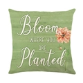 Grüner Leinen-Kissenbezug mit Blumenmuster und inspirierendem Bloom-Text für Sofas - 45x45cm / Bloom Inspirierendes Zitat Floral (JYM564-2)