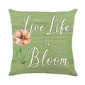 Grüner Kissenbezug mit Blumenmuster und Live Life in Full Bloom Schriftzug - 45x45cm / Live Life Inspirierendes Zitat Floral (JYM564-3)