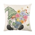 Floral gnome decorative polyester pillowcase for spring, featuring sunflowers and butterflies - Nordic Gnome Holding Bouquet Style (JYM562-1)
