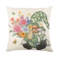 Floral gnome printed pillow cover on textured polyester fabric for spring home decor - Nordic Gnome Holding Colorful Flowers Style (JYM562-4)