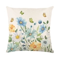 Funda de cojín cuadrada de poliéster con estampado de margaritas y mariposas - Estilo de Flores y Mariposas en Acuarela (JYM565-1) / 45*45cm (Relleno no incluido)
