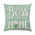 Funda de cojín verde menta con texto Bless OUR HOME y estampado de margaritas - Estilo Eslogan Bless Our Home con Margarita (JYM565-3) / 45*45cm (Relleno no incluido)