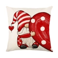 Valentine's Day pillow cover with red heart gnome print on textured fabric - Gnome With Striped Hat And Heart (JYM545-1) / 45x45cm