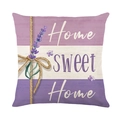 Housse de coussin lavande avec rayures et imprimé Home Sweet Home pour canapé - Style Home Sweet Home (JYM579-3) / Carré Standard