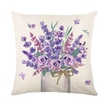 Housse de coussin décorative carrée avec imprimé fleurs de lavande violettes - Illustration Vase de Lavande (JYM579-4) / Carré Standard