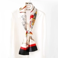 French style thin long silk scarf with nautical anchor chain print on white shirt - Red