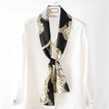 Écharpe longue en soie à motif chaîne dorée sur chemise blanche style élégant et chic - 14x145cm / Noir