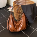 Brown vintage faux leather hobo bag with adjustable strap in large capacity style - No Pendant / Brown