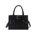 Borsa a mano nera minimalista con rivetti argentati e cinturini decorativi, design strutturato - Nero