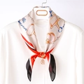 Elegant silk scarf with equestrian chain and horsebit patterns on a white shirt - 70x70cm / Black (SC-022)