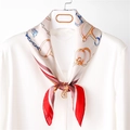Vintage chain print silk square scarf with horsebit patterns and pearl pendant detail - 70x70cm / Red (SC-022)