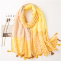 Detail of summer sunscreen shawl featuring yellow geometric patterns and colorful tassels - Yellow (SL2006-010 Yellow)