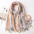 Sciarpa lunga con stampa paisley rosa e viola, strisce gialle e nappe frangiate - 180x90cm / Stile Paisley Rosa Viola (SL2006-031)
