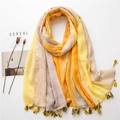 Gradient cotton linen shawl in yellow and orange with fringes and a modern starry design - Yellow Grey Gradient