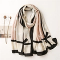 Women's scarf with bow, star and geometric patterns in black, pink, and beige - Pink (SL2004-058)